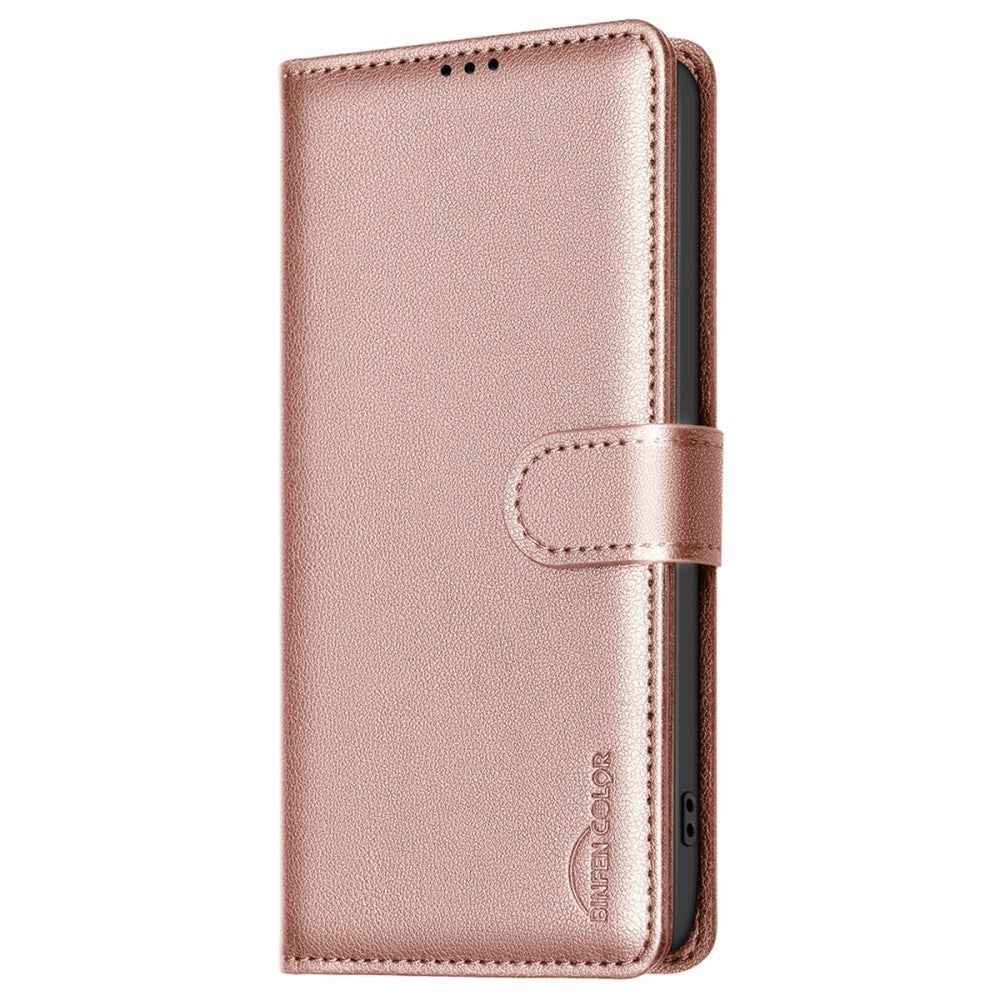 BINFEN Samsung Galaxy A36 (5G) Flip-deksel i kunstskinn m. RFID-blokkering og kortholder - Rose Gold