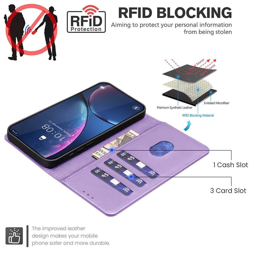 BINFEN Samsung Galaxy A36 (5G) Flip-deksel i kunstskinn m. RFID-blokkering og kortholder - lilla