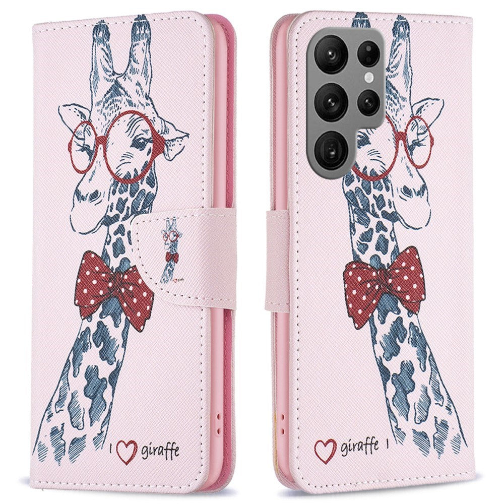 EIDERWOOD Samsung Galaxy S25 Ultra Kunstlæder Flip Cover m. Pung & Ståfunktion - Giraf