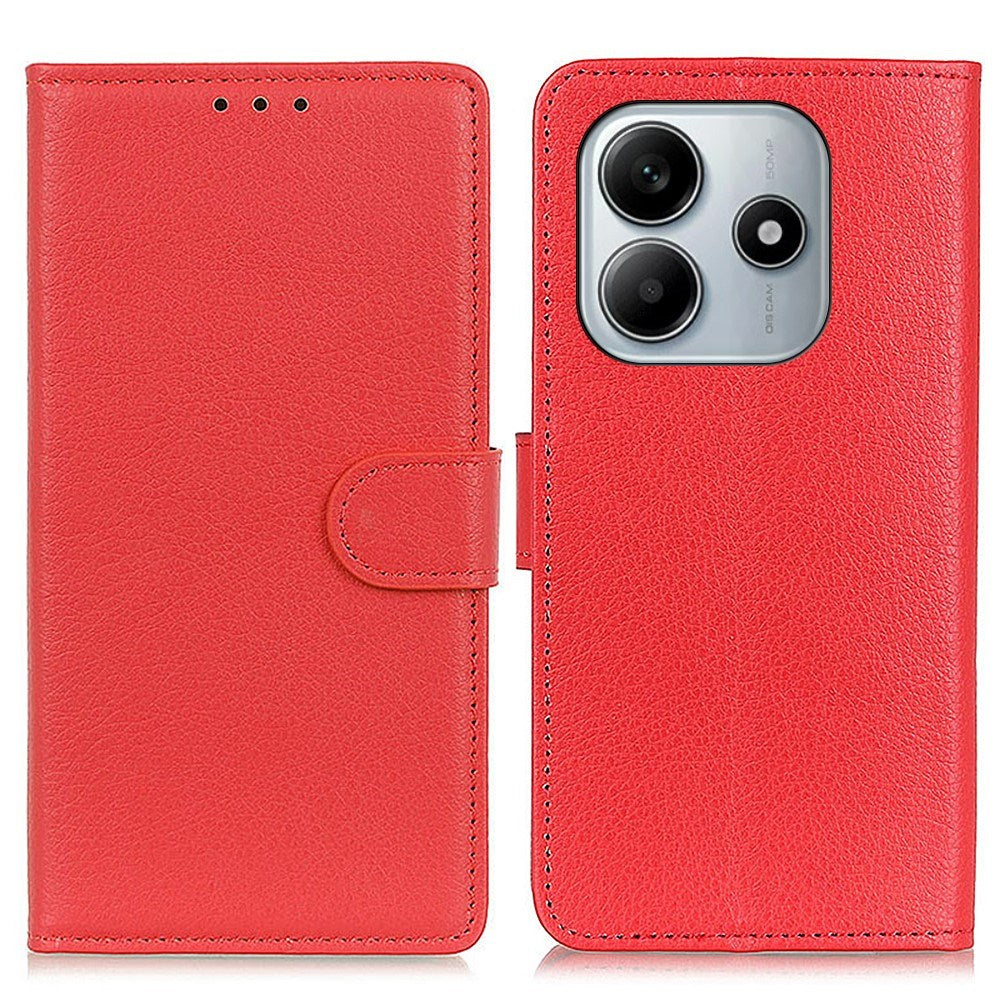 Xiaomi Redmi Note 14 (4G) - EIDERWOOD Faux Leather Flip Cover m. Kortholder og stativ funksjon - rød