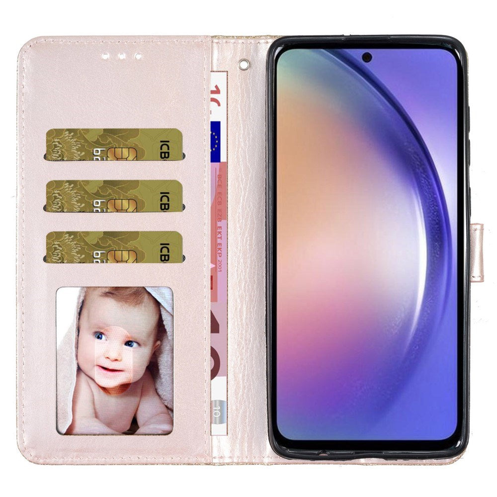 EIDERWOOD Samsung Galaxy A36 (5G) Flip-deksel i lær m. Lommebok & stropp - Glitter - Gull