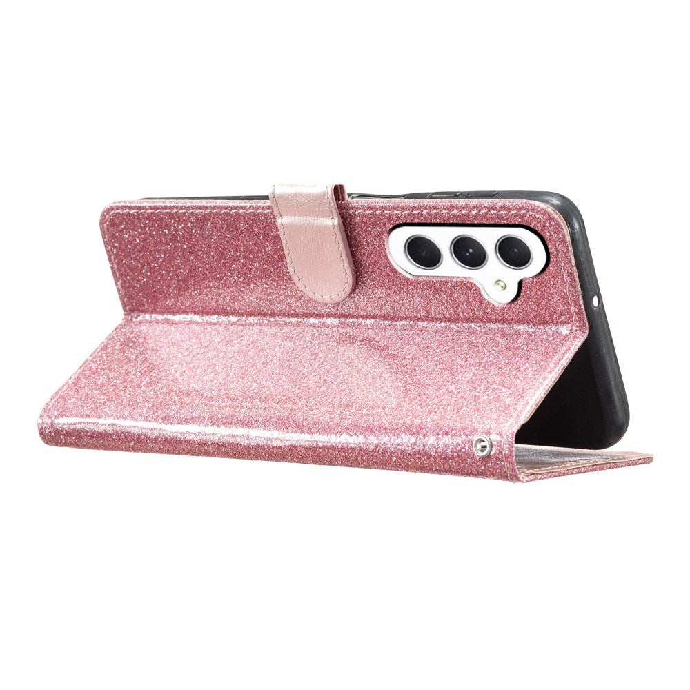EIDERWOOD Samsung Galaxy A36 (5G) Flip-deksel i lær m. Veske & stropp - Glitter - Rose gull