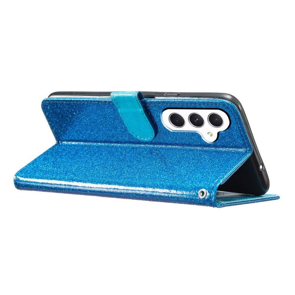 EIDERWOOD Samsung Galaxy A36 (5G) Flip-deksel i lær m. Lommebok & stropp - Glitter - Blå