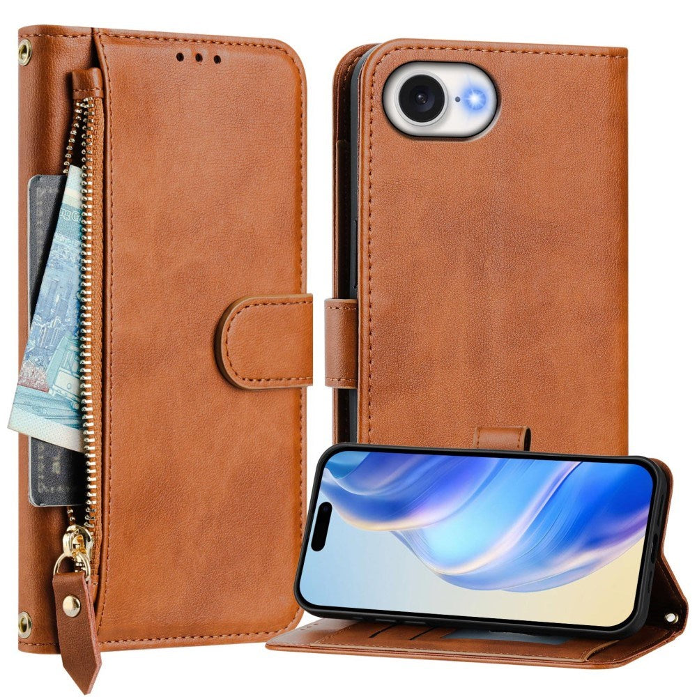 iPhone 16e - EIDERWOOD Faux Leather Flip Cover m. Lommebok og stropp - brun