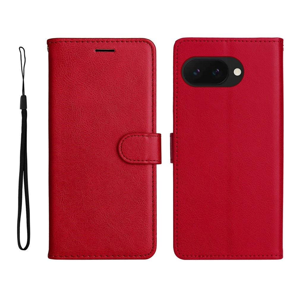 Google Pixel 9a - EIDERWOOD Faux Leather Flip Cover m. Kortholder og stropp - Rød