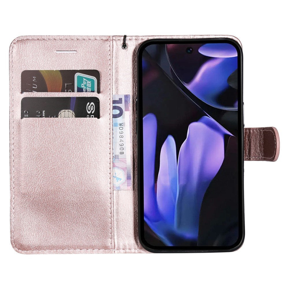 Google Pixel 9a - EIDERWOOD Faux Leather Flip Cover m. Kortholder og snor - Rosa