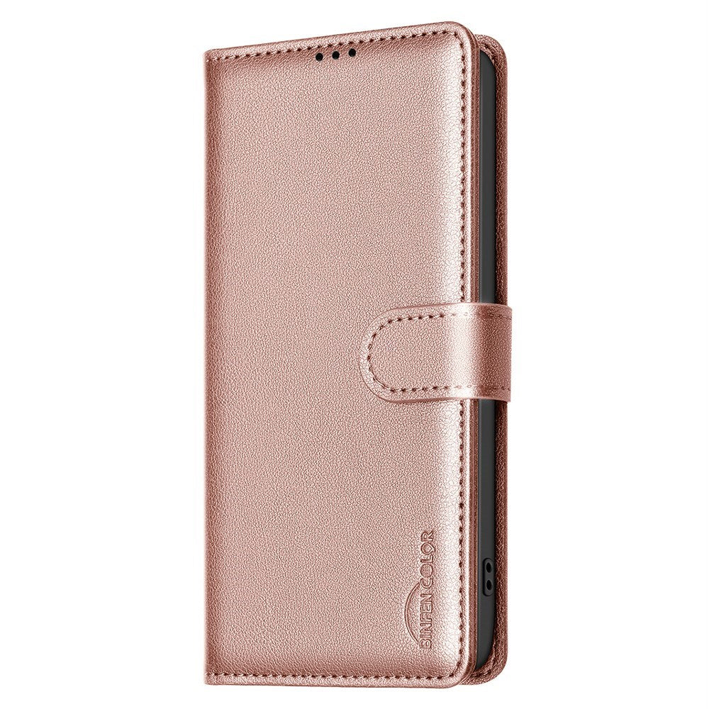 BINFEN Samsung Galaxy A26 (5G) flip-deksel i kunstskinn m. RFID-blokkerings- og kortholder - Rose Gold