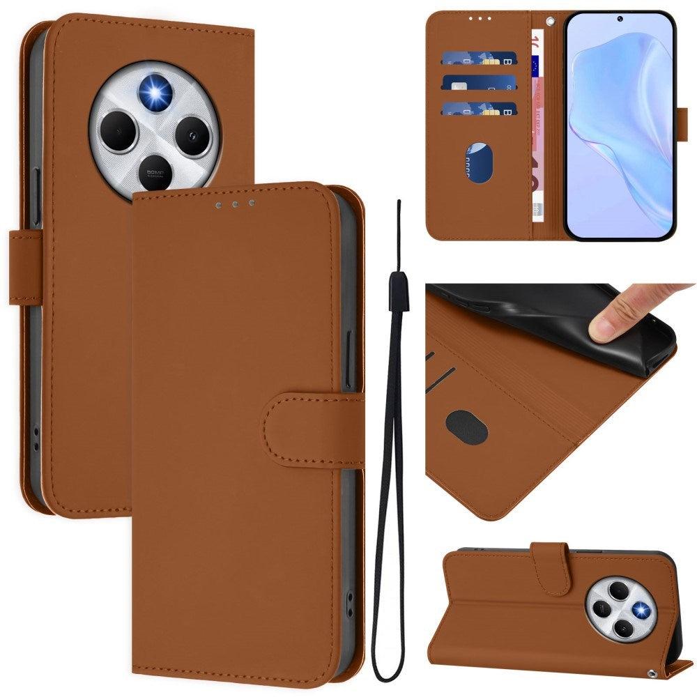 Xiaomi Redmi 14C - EIDERWOOD Faux Leather Flip Cover m. Kortholder og stativfunksjon - brun