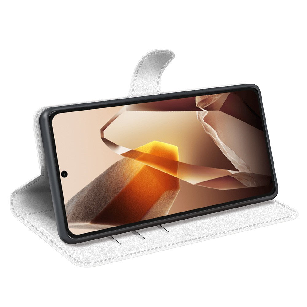 EIDERWOOD OnePlus 13 støtsikkert lommebokdeksel i skinn med Litchi-tekstur - hvit