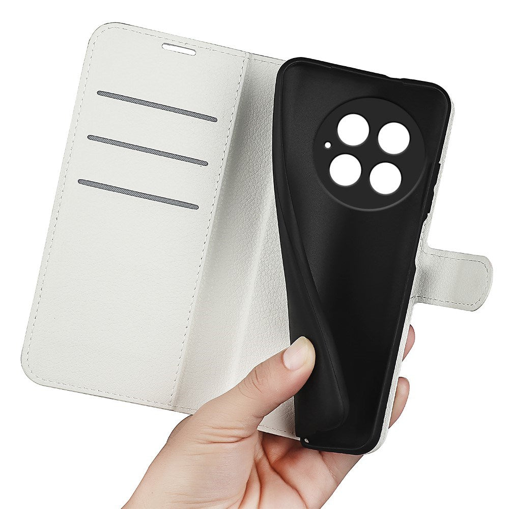 EIDERWOOD OnePlus 13 støtsikkert lommebokdeksel i skinn med Litchi-tekstur - hvit