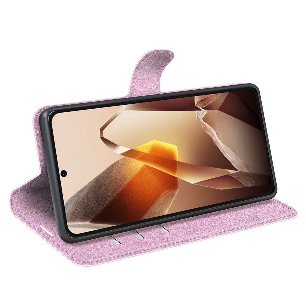 EIDERWOOD OnePlus 13 støtsikkert lommebokdeksel i skinn med Litchi-tekstur - Rosa