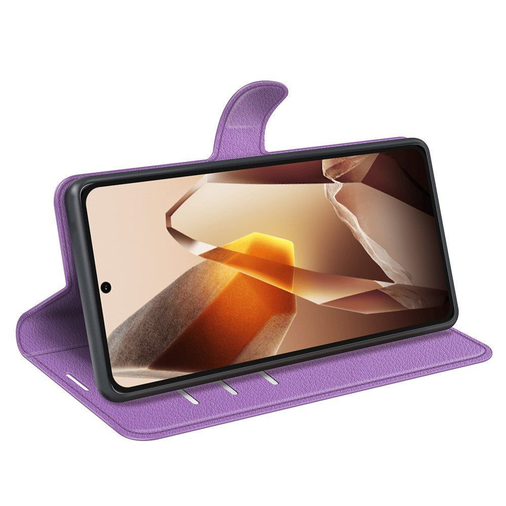 EIDERWOOD OnePlus 13 støtsikkert lommebokdeksel i skinn med Litchi-tekstur - lilla