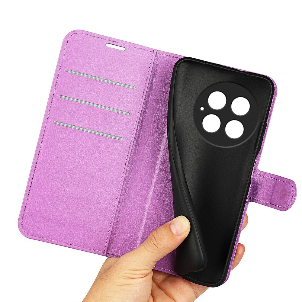 EIDERWOOD OnePlus 13 støtsikkert lommebokdeksel i skinn med Litchi-tekstur - lilla