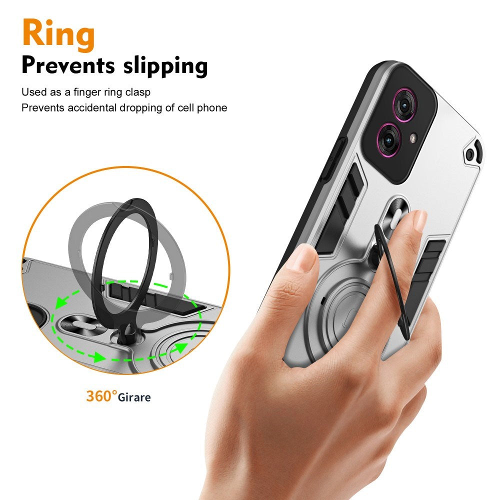 Motorola Moto G55 - EIDERWOOD Hybrid Håndværker Cover m. Roterende Kickstand - Sølv