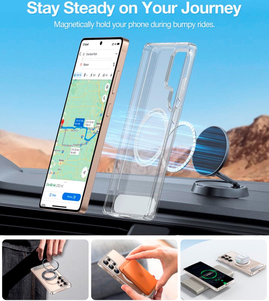 Samsung Galaxy S25 Ultra - TORRAS Hybrid Deksel m. Stativfunksjon - MagSafe-kompatibel - Gjennomsiktig