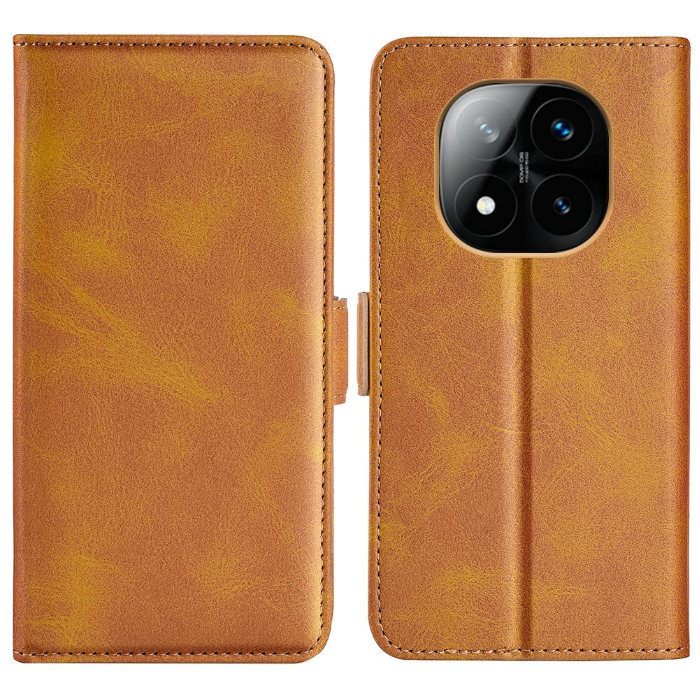 Xiaomi Redmi Note 14 Pro+ - EIDERWOOD Faux Leather Flip Cover m. Kortholder og stativfunksjon - lysebrun