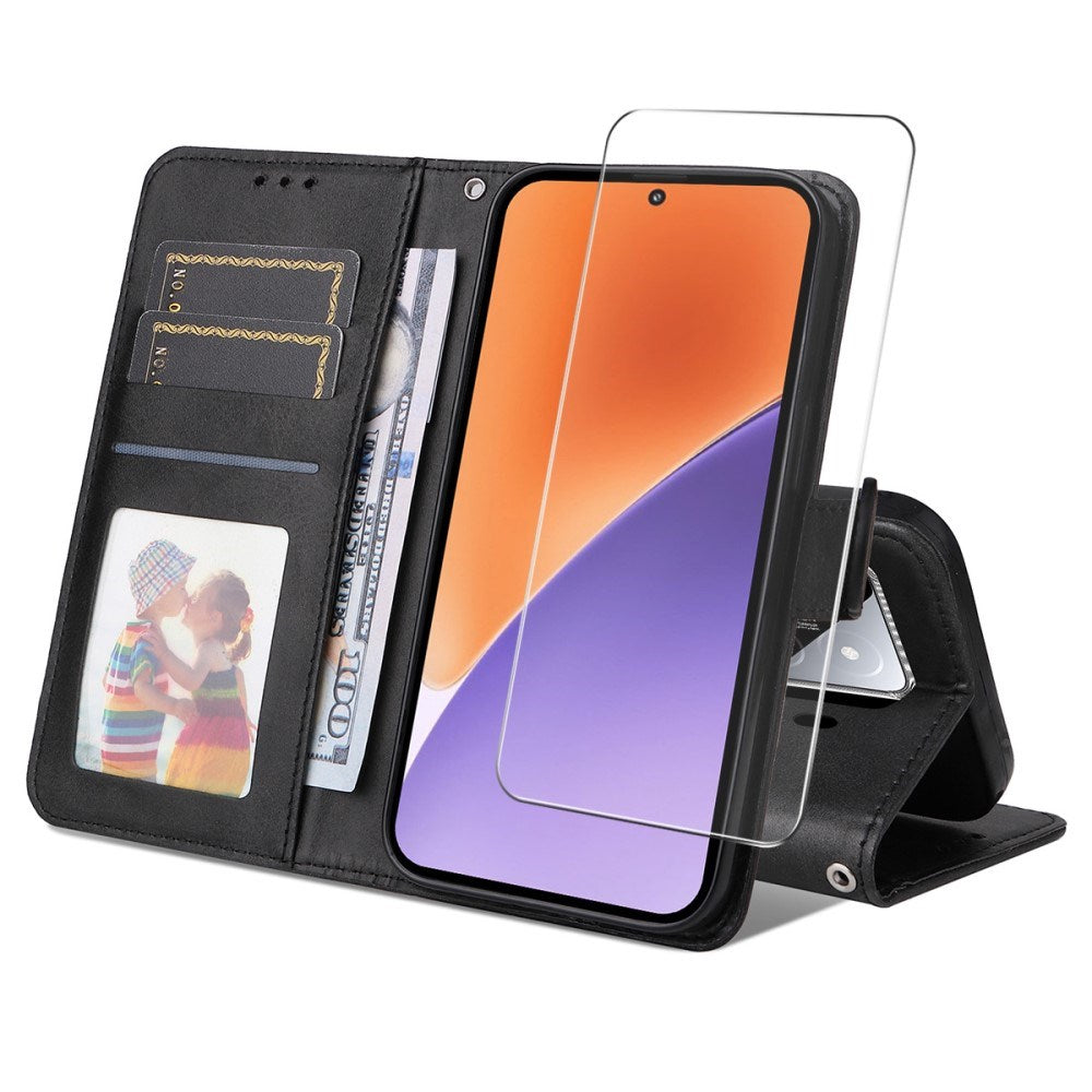 Xiaomi 15 - EIDERWOOD Kunstlæder Flip Cover m. Strop - inkl. Hærdet Beskyttelsesglas - Sort