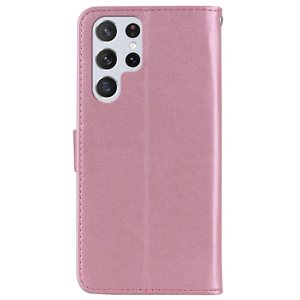 Samsung Galaxy S25 Ultra - EIDERWOOD Kunstlæder Flip Cover m. Uglemotiv - Lyserød