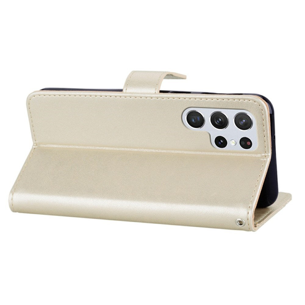 Samsung Galaxy S25 Ultra - EIDERWOOD Kunstlæder Flip Cover m. Uglemotiv - Guld