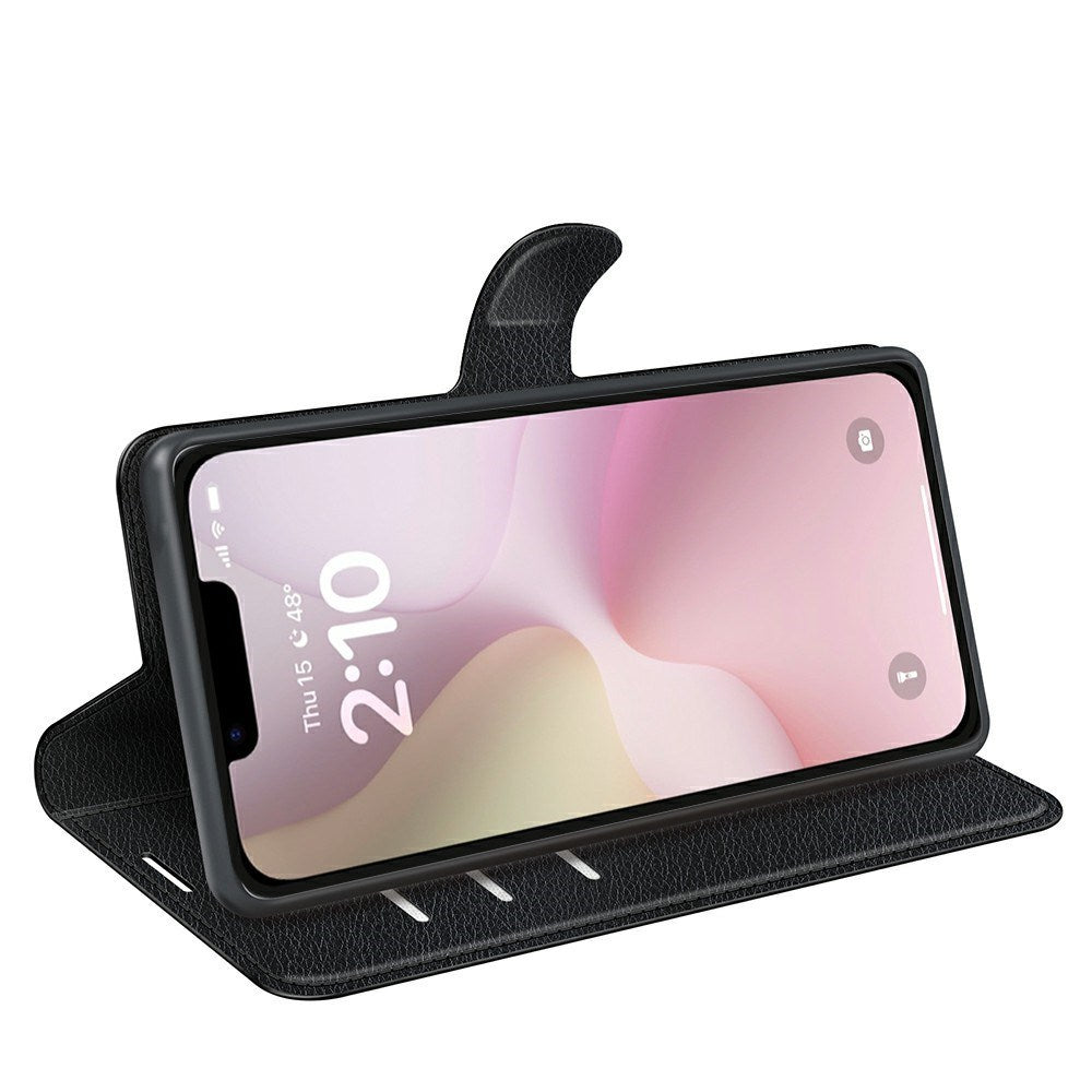 iPhone 16e - EIDERWOOD Faux Leather Flip Cover m. Kortholder og stativfunksjon - svart