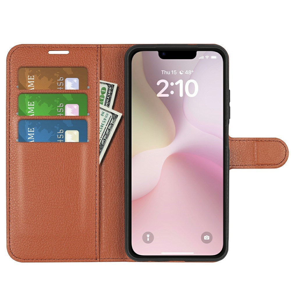 iPhone 16e - EIDERWOOD Faux Leather Flip Cover m. Kortholder og stativfunksjon - brun