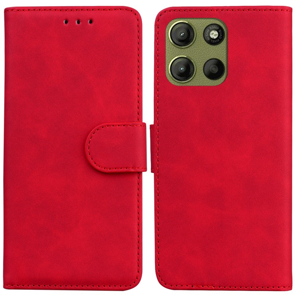 Motorola Moto G15 - EIDERWOOD Kunstlæder Flip Cover m. Kortholder & Ståfunktion - Rød