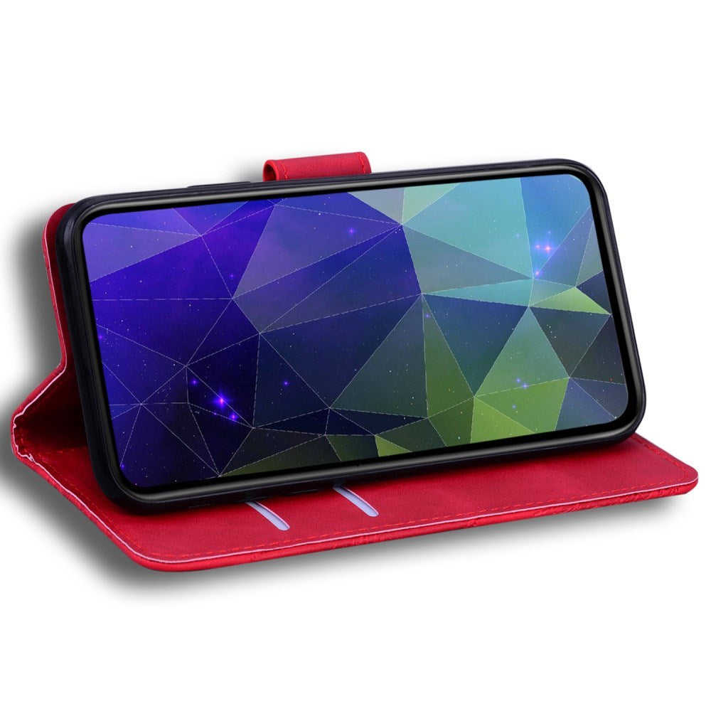 Motorola Moto G15 - EIDERWOOD Kunstlæder Flip Cover m. Kortholder & Ståfunktion - Rød