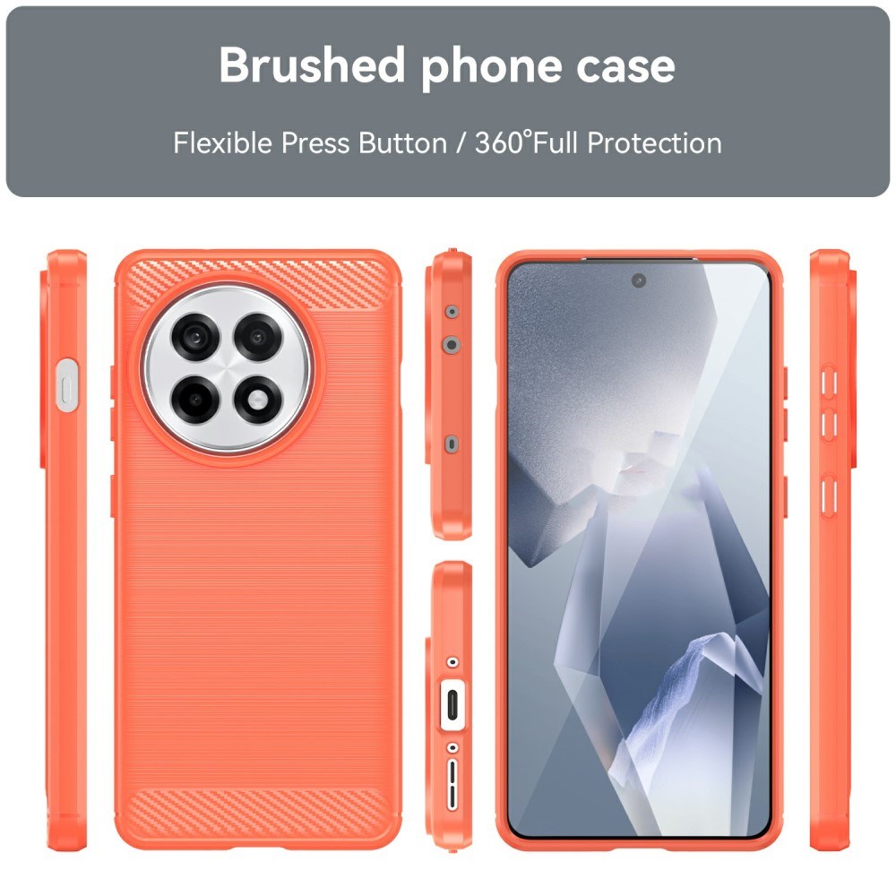 EIDERWOOD OnePlus 13R Brushed Carbon Fiber Fleksibelt Plastik Bagside Cover - Rød