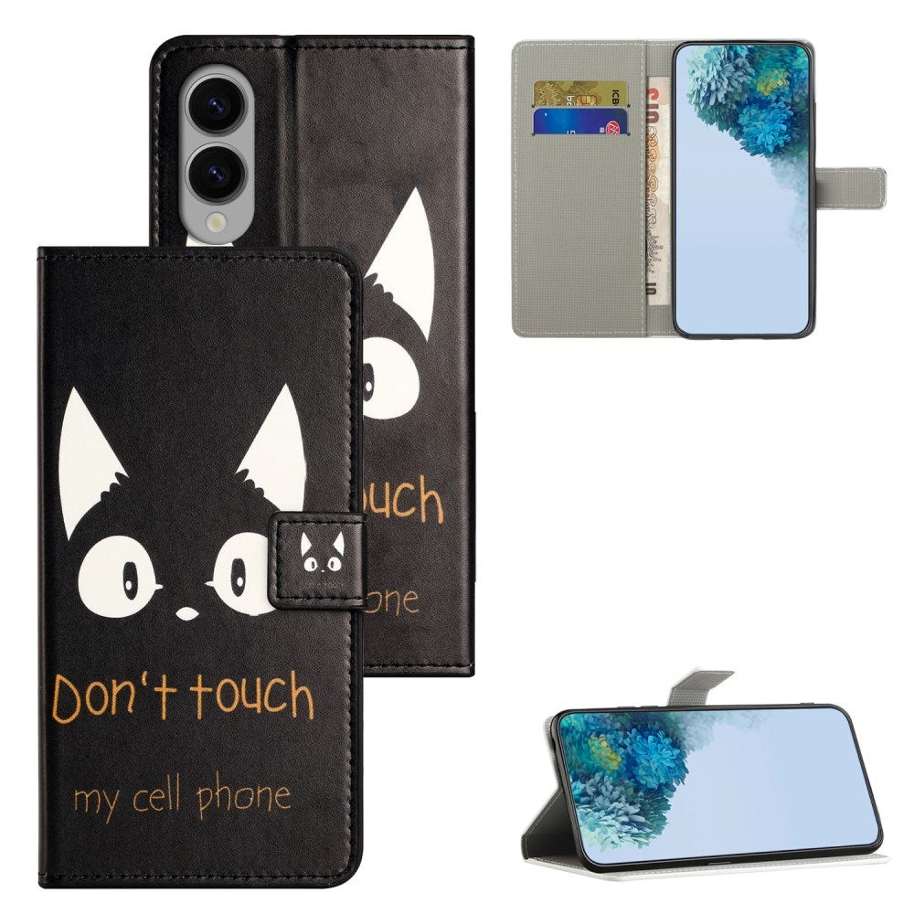 EIDERWOOD Samsung Galaxy S25 Edge Kunstlæder Flip Cover m. Pung & Ståfunktion - "Don't Touch My Cell Phone"