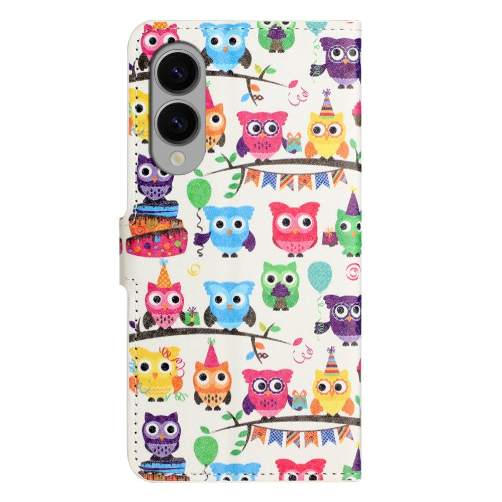 EIDERWOOD Samsung Galaxy S25 Edge Faux Leather Flip Cover m. Lommebok og stativfunksjon - Ugler