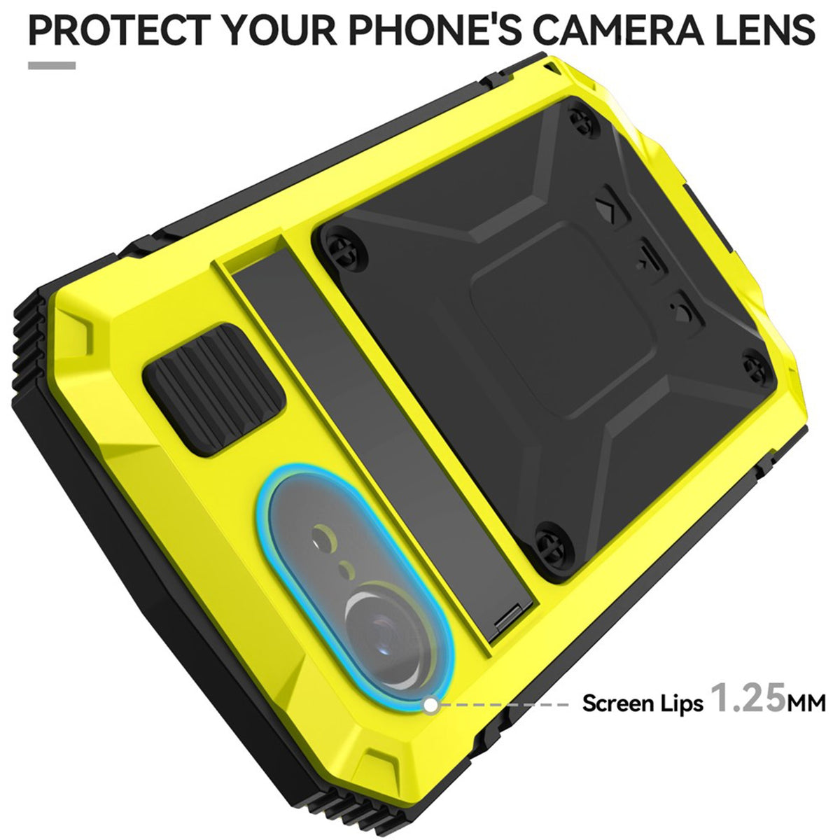 iPhone 17e / 16e R-JUST Hybrid Bagside Cover m. Indbygget Skærmbeskyttelse & Kickstand - Gul