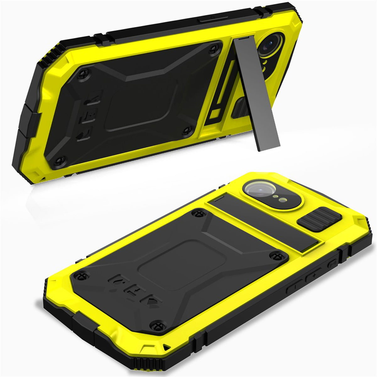 iPhone 17e / 16e R-JUST Hybrid Bagside Cover m. Indbygget Skærmbeskyttelse & Kickstand - Gul