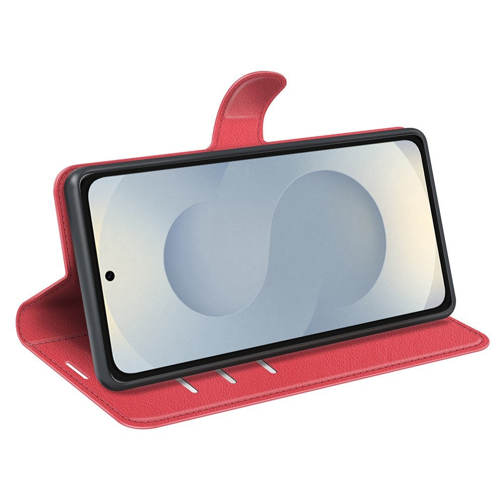 EIDERWOOD Samsung Galaxy S25 Edge Litchi Kunstlæder Flip Cover inkl. Kortholder - Rød