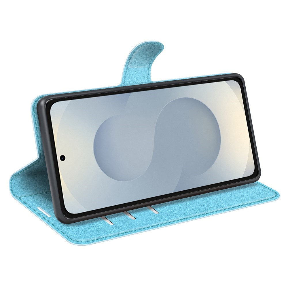 EIDERWOOD Samsung Galaxy S25 Edge Litchi Faux Leather Flip Cover inkl. Kortholder - Blå