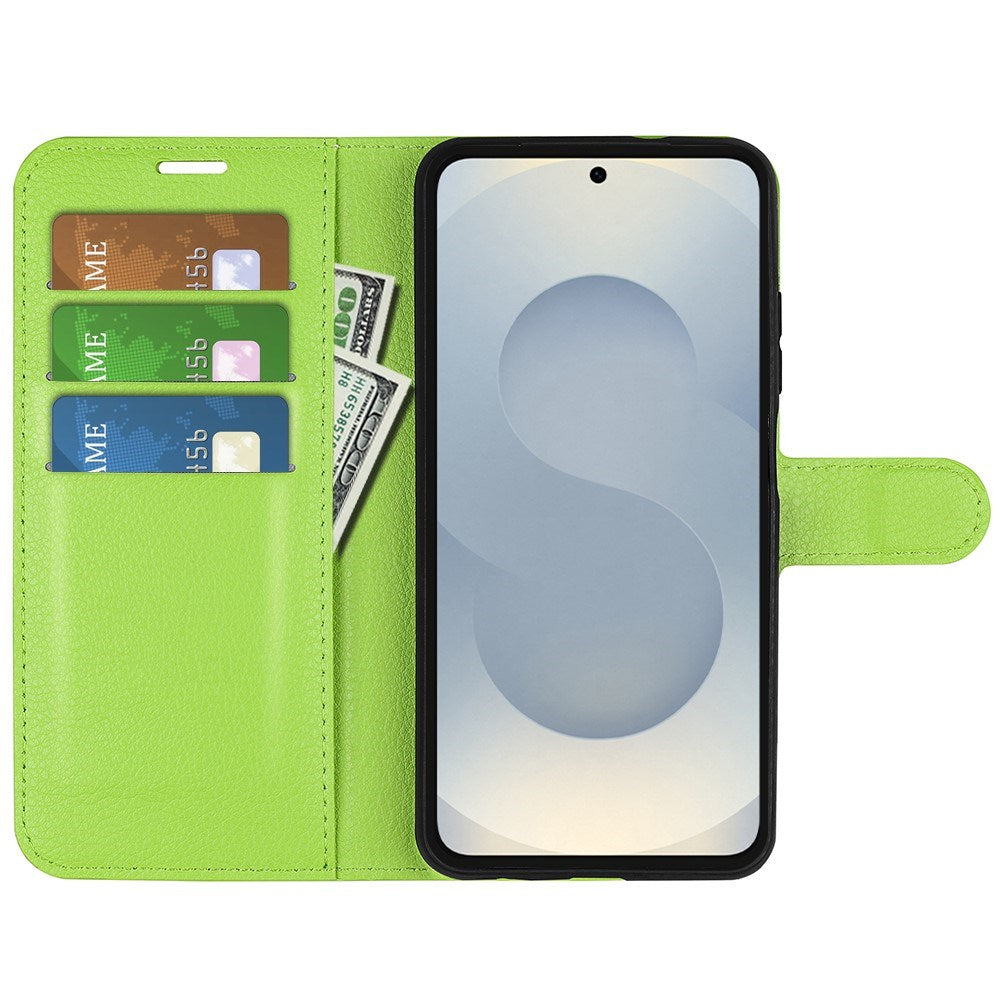 EIDERWOOD Samsung Galaxy S25 Edge Litchi Faux Leather Flip Cover inkl. Kortholder - Grønn