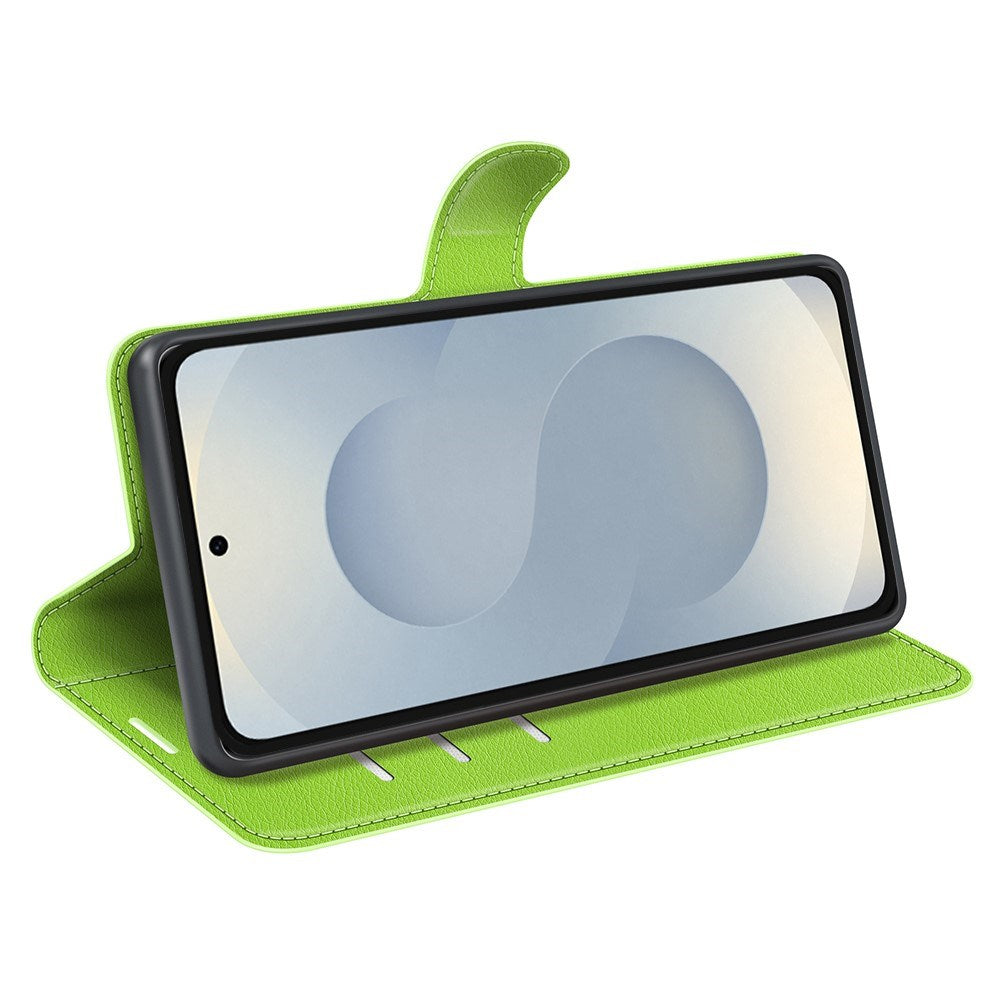 EIDERWOOD Samsung Galaxy S25 Edge Litchi Faux Leather Flip Cover inkl. Kortholder - Grønn