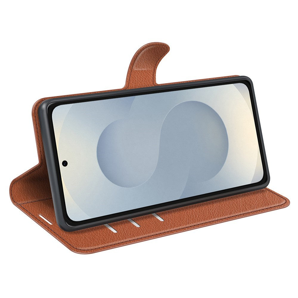 EIDERWOOD Samsung Galaxy S25 Edge Litchi Faux Leather Flip Cover inkl. Kortholder - Brun