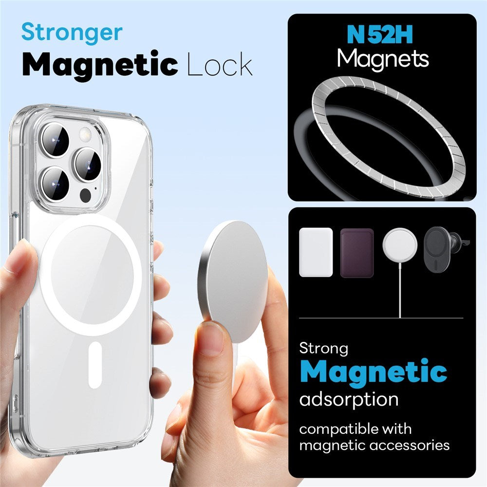 iPhone 16 Pro NORTHJO 360° Beskyttelsessæt - Kameralinseglas - Skærmbeskyttelsesglas - Hybrid Mobil Cover - MagSafe Kompatibel - Gennemsigtig