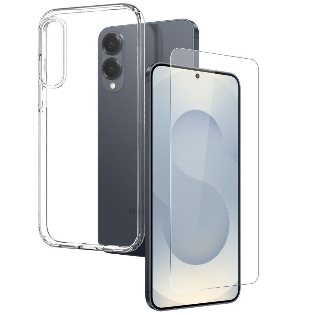 Samsung Galaxy S25 Edge 2-i-1 sett herdet skjermbeskytter og fleksibelt plastdeksel - gjennomsiktig