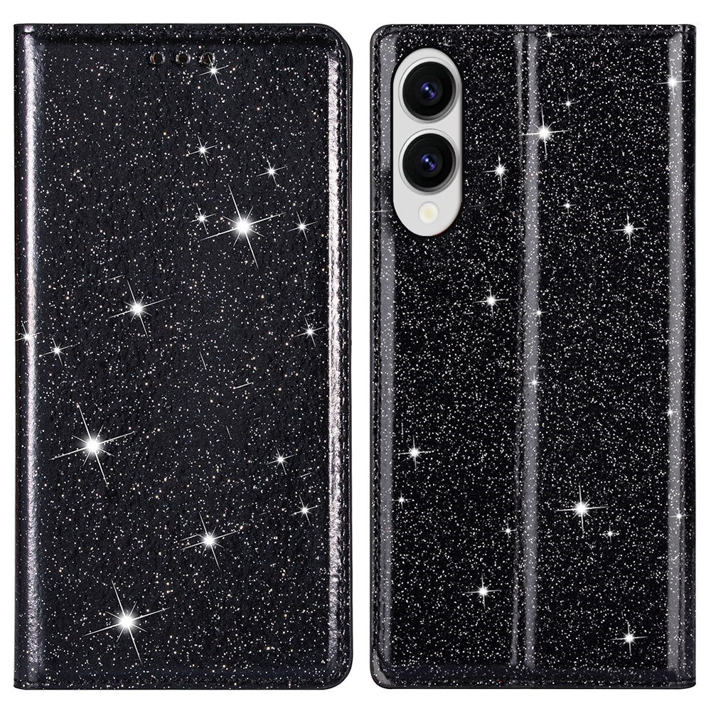 EIDERWOOD Samsung Galaxy S25 Edge Faux Leather Flip Cover m. Lommebok - Glitter - Sort