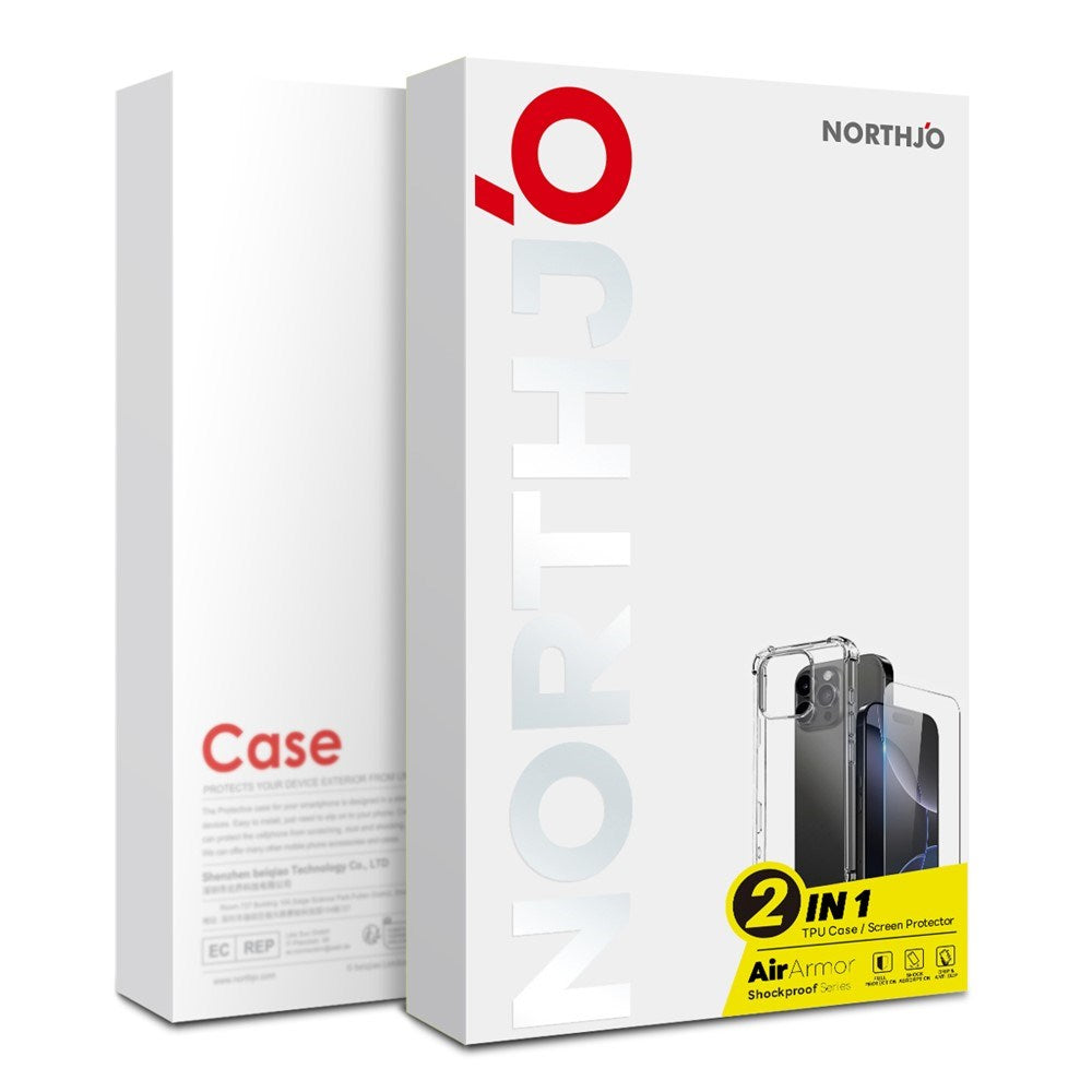 iPhone 15 Pro NORTHJO 2-i-1 Beskyttelsessæt m. Stødabsorberende Fleksibelt Plastik Cover & Hærdet Skærmbeskyttelsesglas - Gennemsigtig