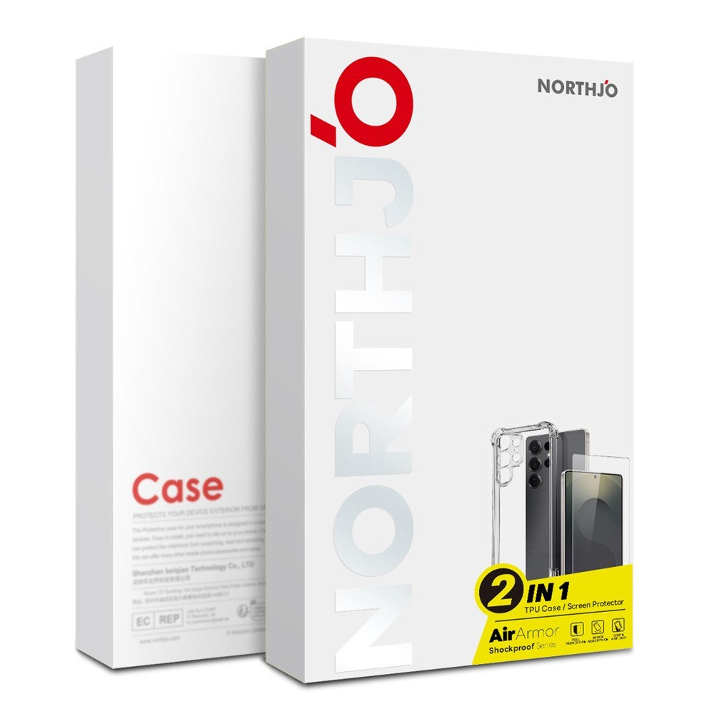 Samsung Galaxy S25 Ultra NORTHJO 2-i-1 Beskyttelsessæt m. Stødabsorberende Fleksibelt Plastik Cover & Hærdet Skærmbeskyttelsesglas - Gennemsigtig