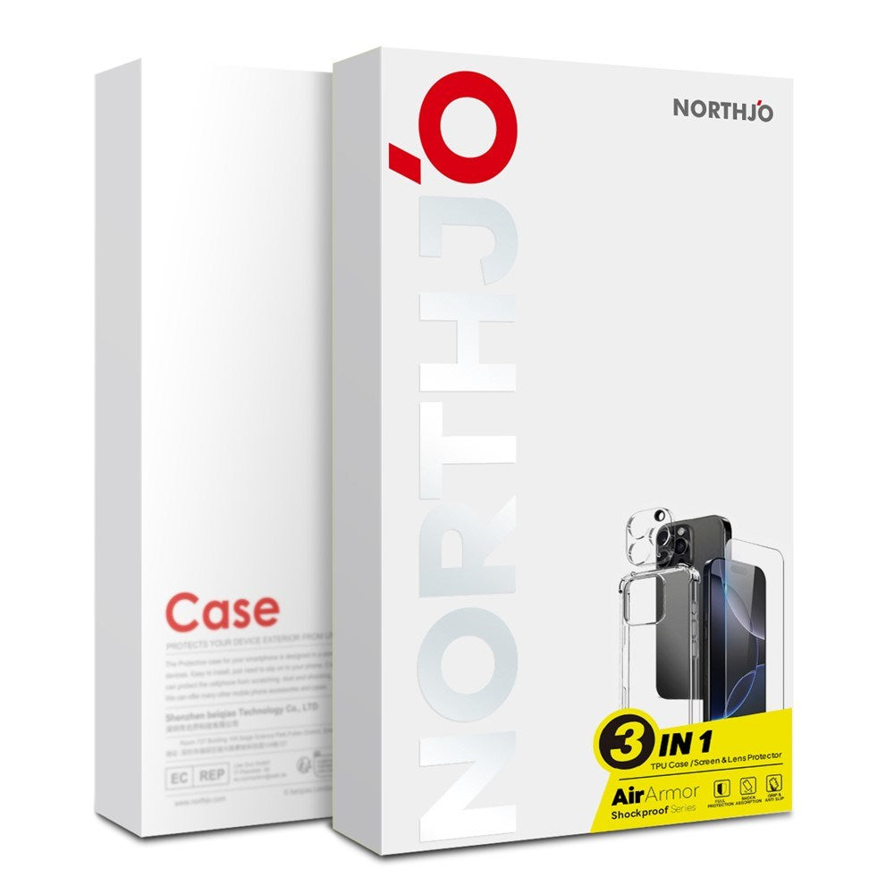 iPhone 15 NORTHJO 3-i-1 Sæt inkl. Stødabsorberende Fleksibelt Plastik Cover / Hærdet Skærmbeskyttelsesglas / Kamerabeskyttelsesglas - Gennemsigtig