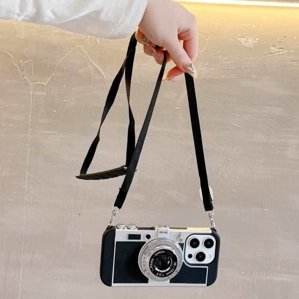 EIDERWOOD iPhone 16 Pro Max Retro Kamera Mobil Cover m. Skulderrem - Sort