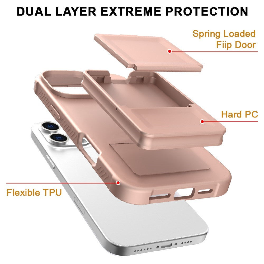 EIDERWOOD iPhone 16 Pro Max Fleksibelt Plastik Bagside Cover m. Kortholder & Indbygget Spejl - Rose Gold