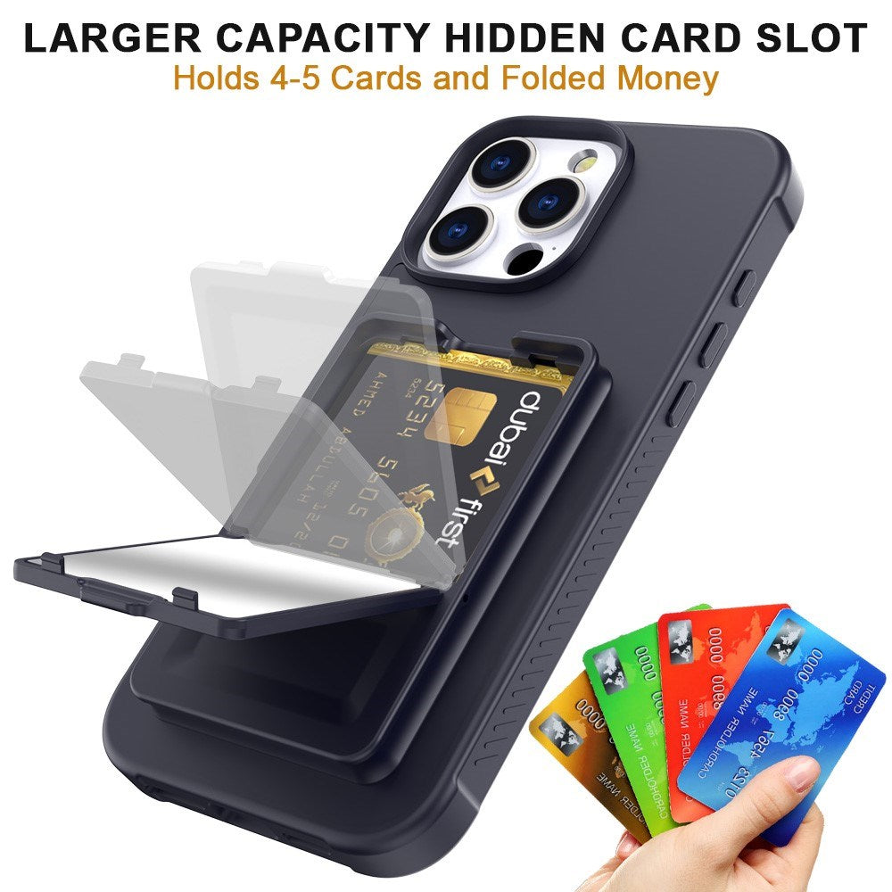 EIDERWOOD iPhone 16 Pro Max Fleksibelt Plastik Bagside Cover m. Kortholder & Indbygget Spejl - Sort