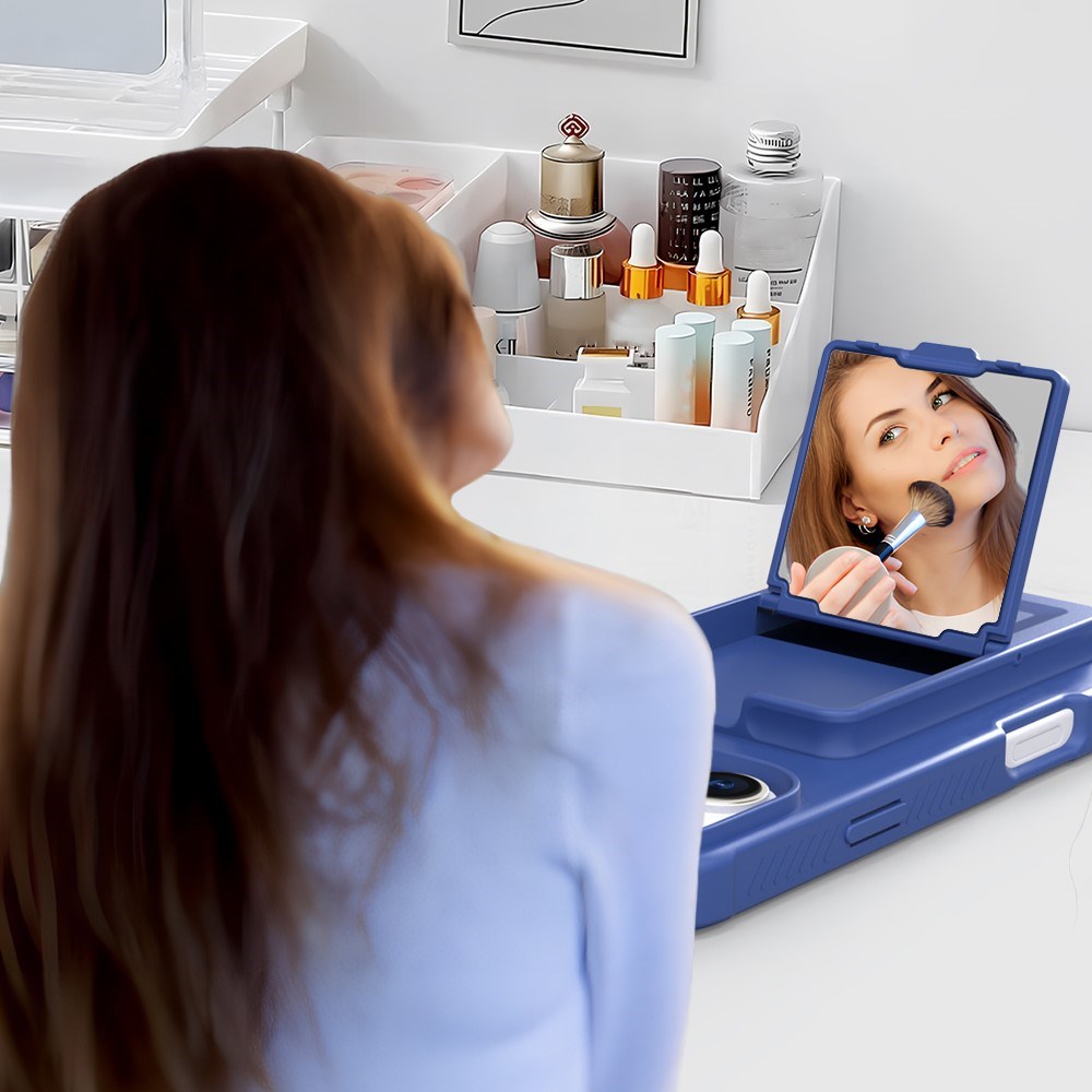 EIDERWOOD iPhone 16 Pro Fleksibelt Plastik Bagside Cover m. Kortholder & Indbygget Spejl - Blå