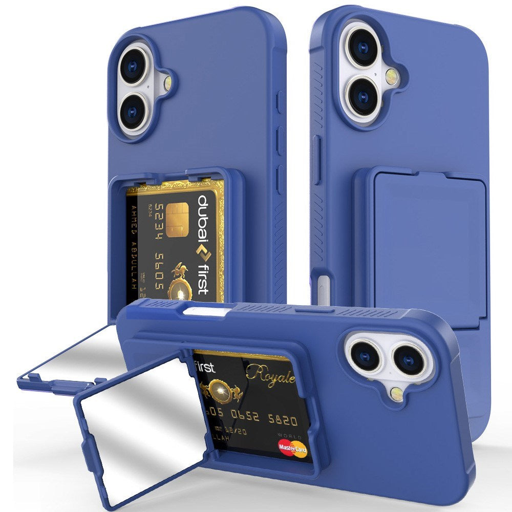 EIDERWOOD iPhone 16 Plus Fleksibelt Plastik Bagside Cover m. Kortholder & Indbygget Spejl - Blå