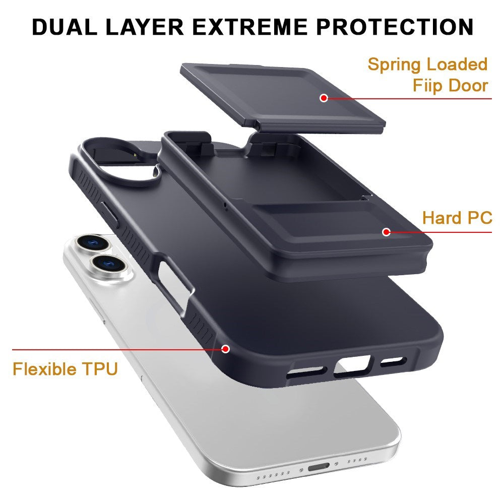 EIDERWOOD iPhone 16 Plus Fleksibelt Plastik Bagside Cover m. Kortholder & Indbygget Spejl - Sort