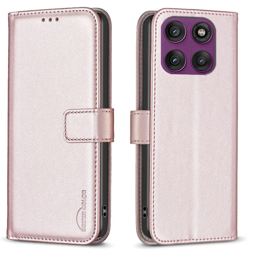 Motorola Edge 60 Pro Kunstlæder Flip Cover m. Kortholder & Ståfunktion - Rose Gold